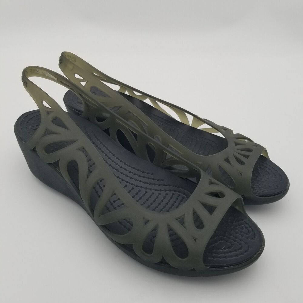 Crocs Adrina III Gray/Black Jelly Slingback Peep Toe Sandal Women's 11 Slip-On